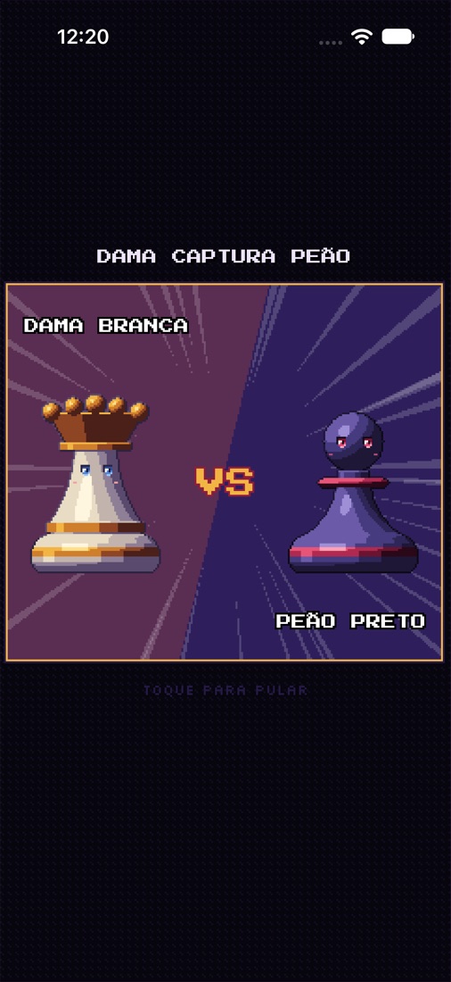 Tela de VS antes de uma captura: dama branca contra peão preto