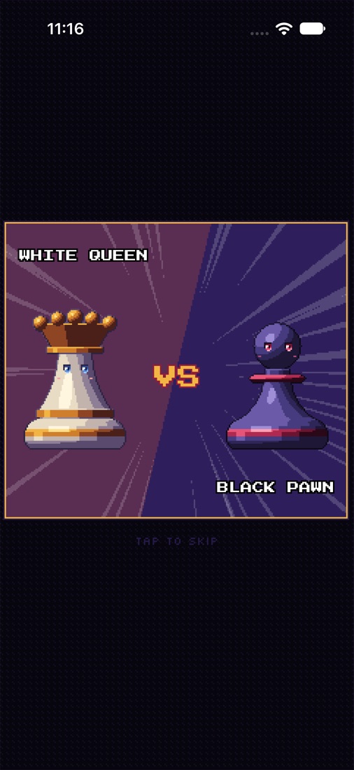 VS screen before a capture: white queen against black pawn